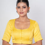 Butter Yellow U Neckline Blouse with Elbow Sleeves - Anvi Couture