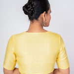 Butter Yellow U Neckline Blouse with Elbow Sleeves - Anvi Couture