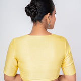 Butter Yellow U Neckline Blouse with Elbow Sleeves - Anvi Couture