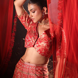 Red Banarasi Bridal Lehenga with Embroidered Work
