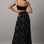 Trendy Black Two-Piece Outfit with Crop Top and Slit Skirt for Parties