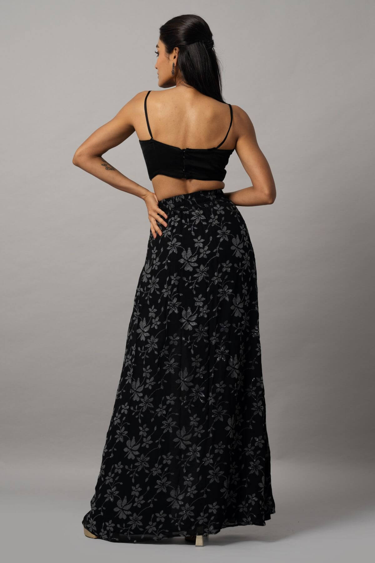 Trendy Black Two-Piece Outfit with Crop Top and Slit Skirt for Parties