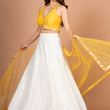 Yellow White Designer Lehenga Set Front
