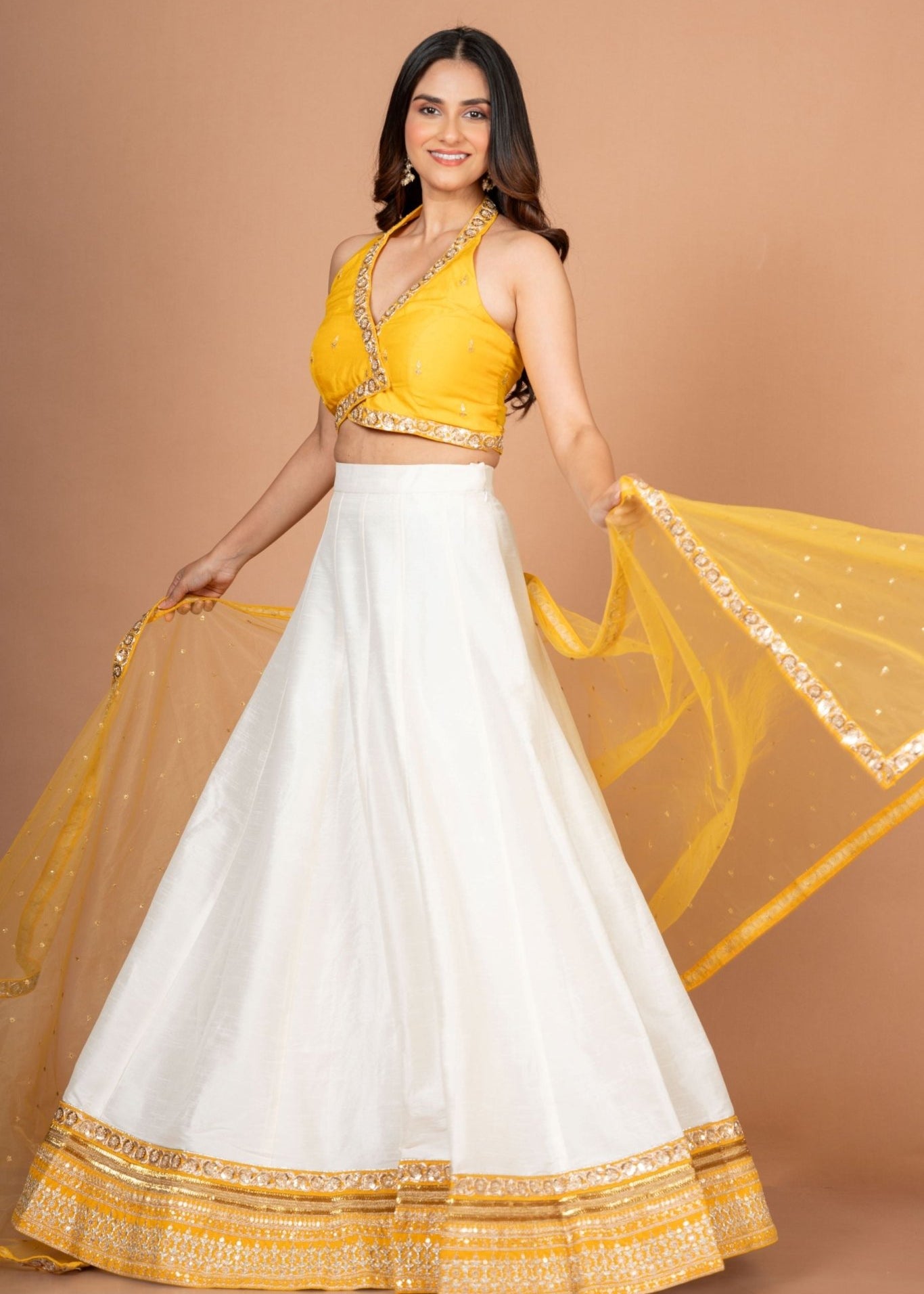 Yellow White Designer Lehenga Set - Anvi Couture