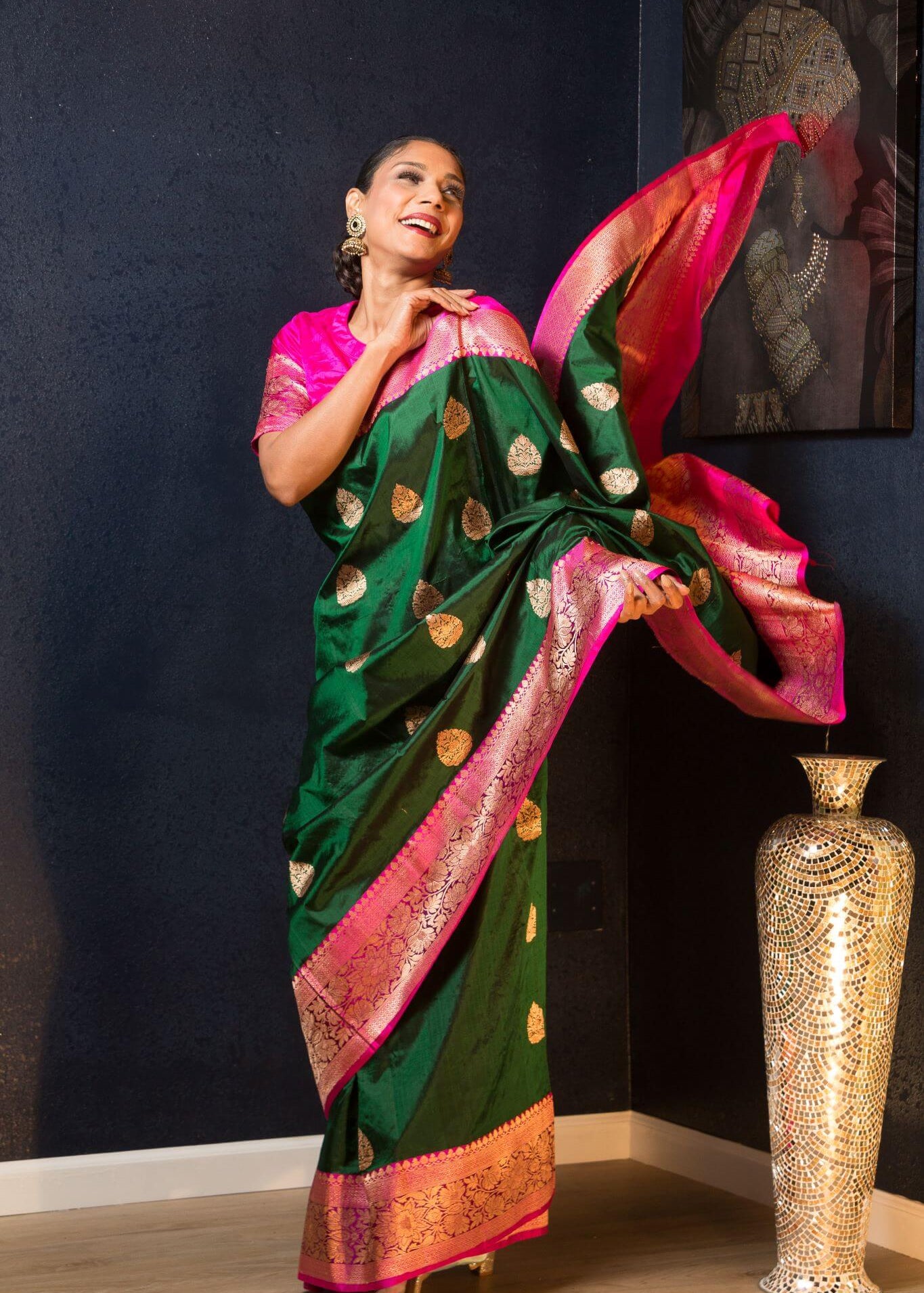 Green Handwoven Pure Katan Banarasi Silk Saree with Gold Zari - Image 3