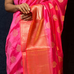 Pink Silk Saree Embellished With Golden Floral Embroidery - Anvi Couture