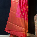 Pink Silk Saree Embellished With Golden Floral Embroidery - Anvi Couture
