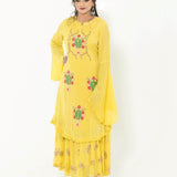 Yellow Party Wear Gown With Hand Embroidery - Anvi Couture