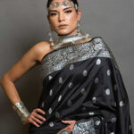 Black & Silver Katan Banarasi Silk 