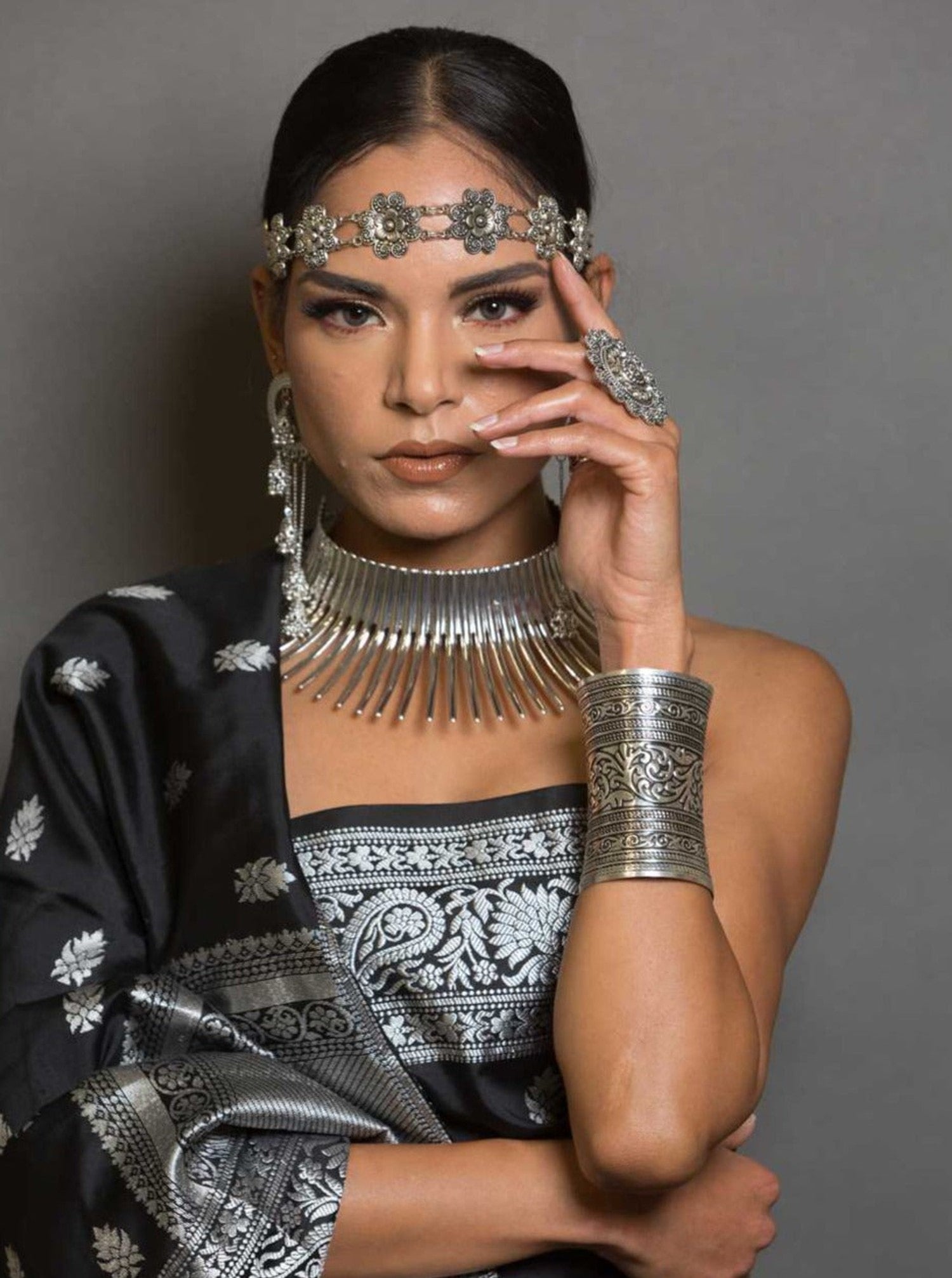 Black & Silver Katan Banarasi Silk 