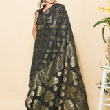 Black Handloom Linen Saree with Golden Motifs