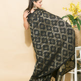 Black Handloom Linen Saree with Golden Motifs