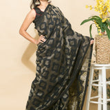 Black Handloom Linen Saree with Golden Motifs