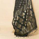 Black Handloom Linen Saree with Golden Motifs