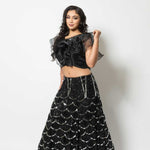 Black Fusion Lehenga with Sequin embroidery and Ruffle blouse - Anvi Couture