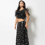 Black Fusion Lehenga with Sequin embroidery and Ruffle blouse - Anvi Couture