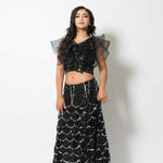 Black Fusion Lehenga with Sequin embroidery and Ruffle blouse - Anvi Couture