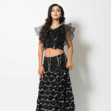 Black Fusion Lehenga with Sequin embroidery and Ruffle blouse - Anvi Couture