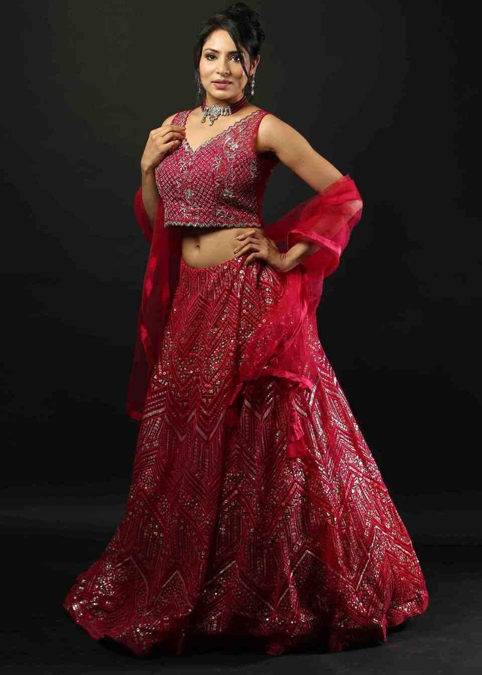Bridal Net Lehenga With Heavy Embroidery Work