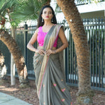 Grey Chiffon Saree with Intricate Embroidery Work - Anvi Couture