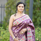 Purple Silk Saree with Floral Motifs Embroidery