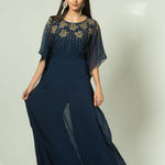 Blue Georgette Kaftan Kurti and Palazzo Pants with Embroidery Work - Anvi Couture