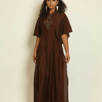 Brown Embroidered Two-Piece Dress - Anvi Couture