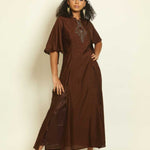 Brown Embroidered Two-Piece Dress - Anvi Couture
