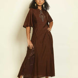 Brown Embroidered Two-Piece Dress - Anvi Couture