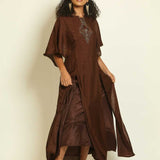 Brown Embroidered Two-Piece Dress - Anvi Couture