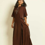 Brown Embroidered Two-Piece Dress - Anvi Couture