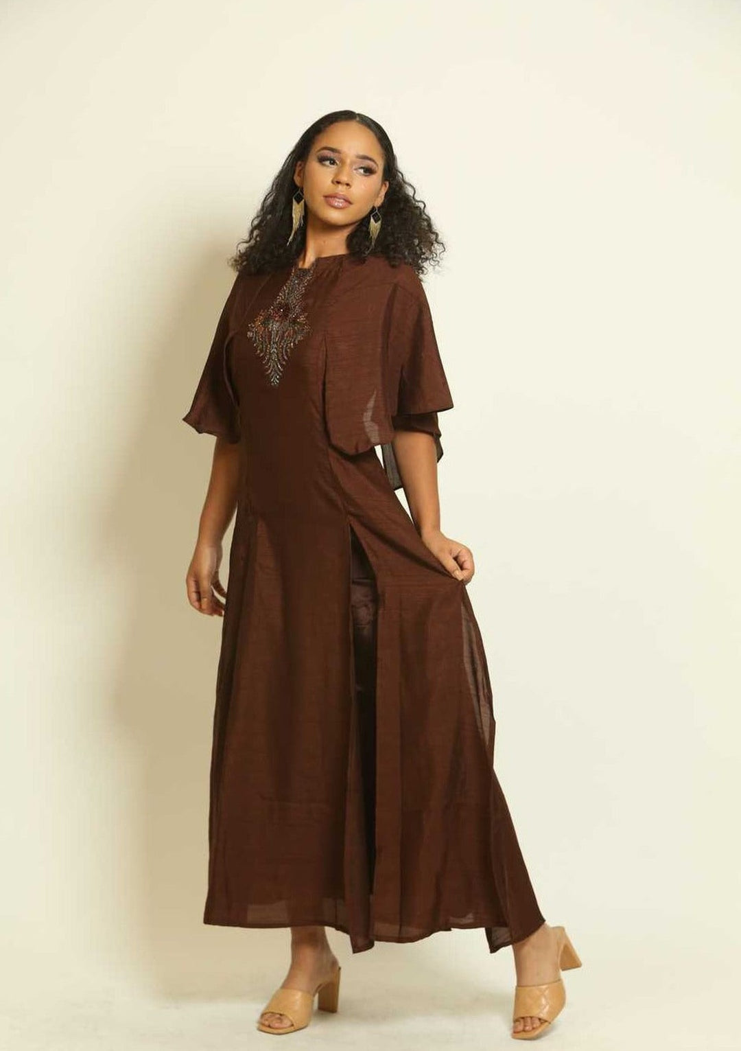 brown 2 piece dress Brown Embroidered Two-Piece Dress M