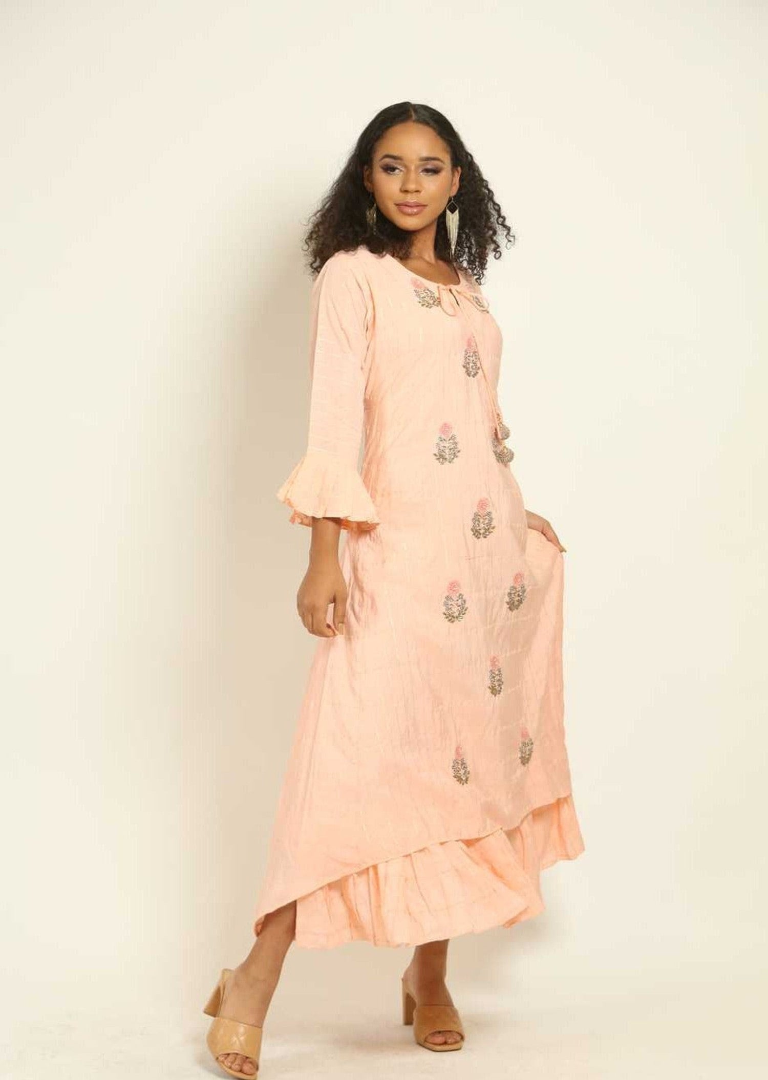 Peach Indo Western Designer Gown - Anvi Couture