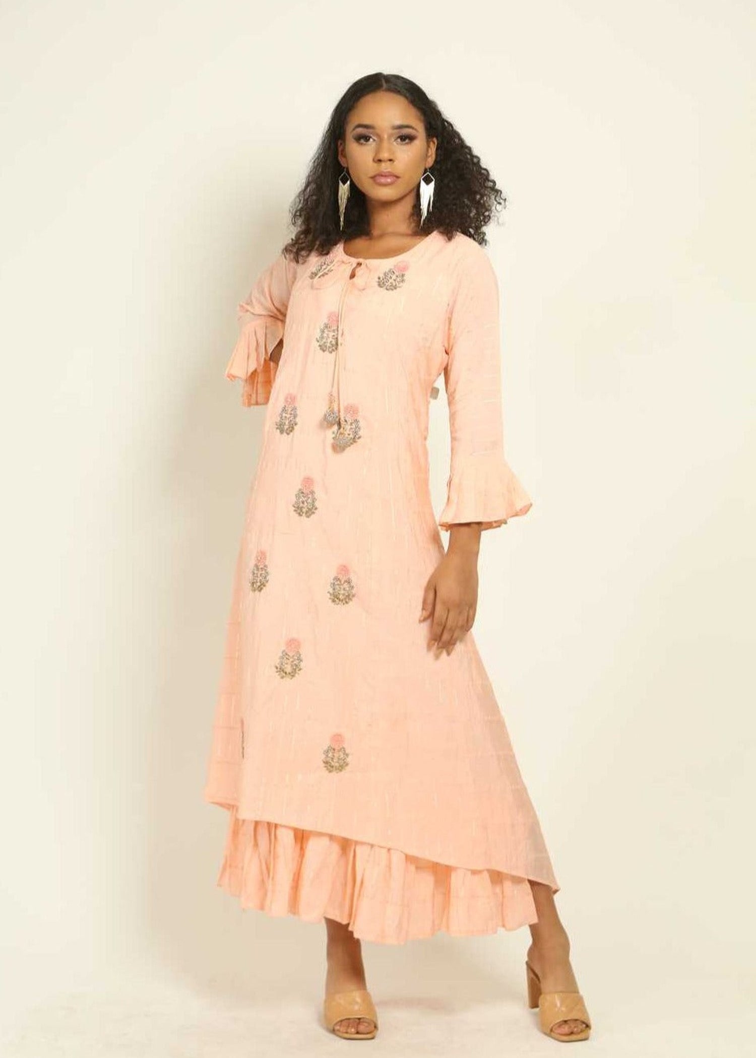Peach Indo Western Designer Gown - Anvi Couture