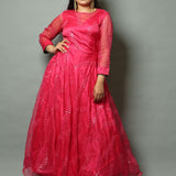 Pink Gown in Organza with Embroidered Work for Woman - Anvi Couture