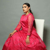 Pink Gown in Organza with Embroidered Work for Woman - Anvi Couture