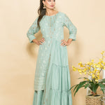 Light Blue Elegant Embroidered Designer Fusion Dress