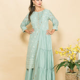 Light Blue Elegant Embroidered Designer Fusion Dress