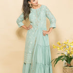 Light Blue Elegant Embroidered Designer Fusion Dress