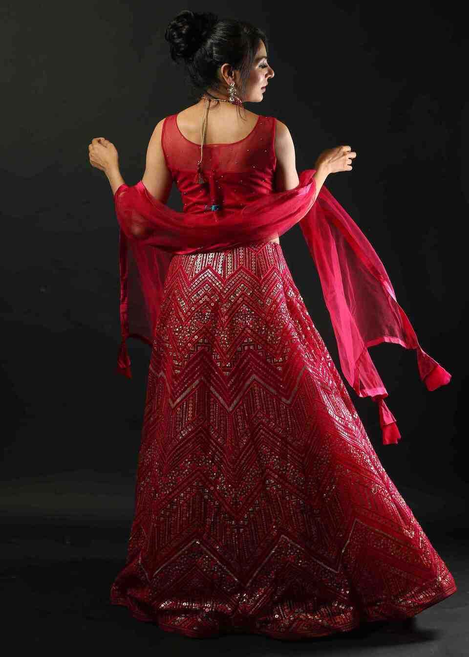 Fuchsia Pink Bridal Net Lehenga