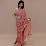 Georgette Designer Saree with Gota Patti Floral Work and Tassels-Front