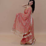 Georgette Designer Saree with Gota Patti Floral Work and Tassels -Pallu
 