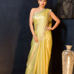 Green Pure Crepe Saree with Sequin and Stonework - Anvi Couture
