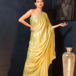 Green Pure Crepe Saree with Sequin and Stonework - Anvi Couture
