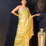 Green Pure Crepe Saree with Sequin and Stonework - Anvi Couture
