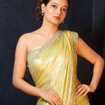 Green Pure Crepe Saree with Sequin and Stonework - Anvi Couture
