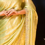 Green Pure Crepe Saree with Sequin and Stonework - Anvi Couture
