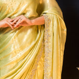 Green Pure Crepe Saree with Sequin and Stonework - Anvi Couture
