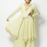 Light Green Embroidered Georgette Sharara Set