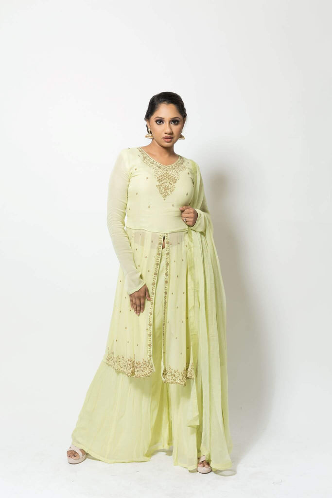 Light Green Embroidered Georgette Sharara Set